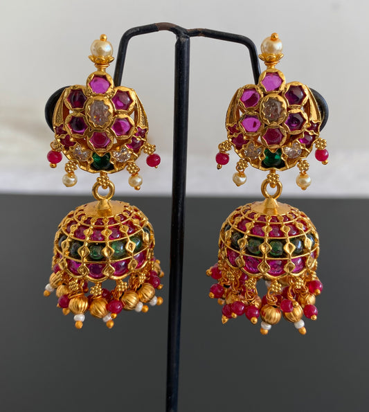 Matte finish cz real kemp-green flower jhumkka dj-52869