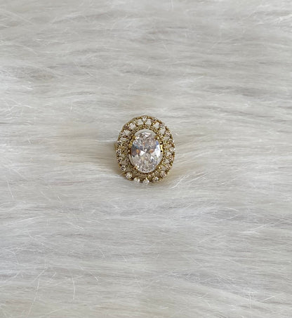 Antique gold tone cz white stone finger ring dj-55038