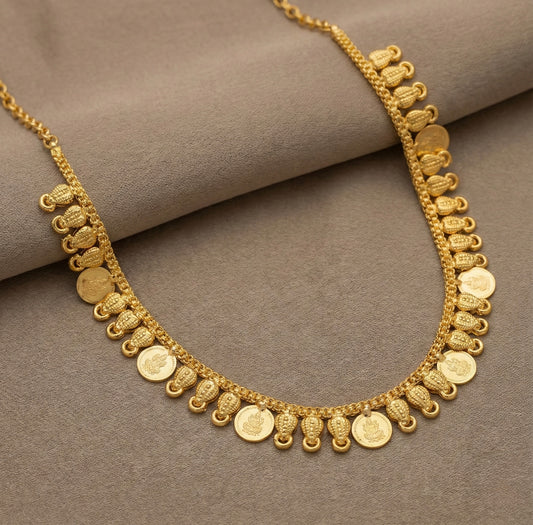 Gold Tone Lakshmi Coin Necklace Dj33959