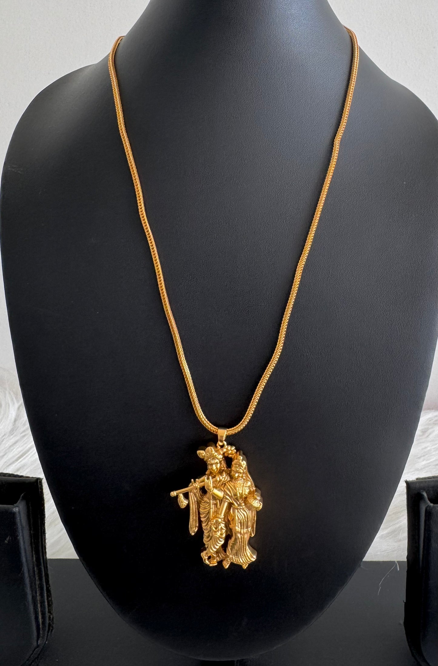 Matte finish 18 inches chain with Radhe-Krishna pendant dj-51230