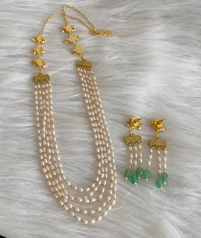 Gold tone kemp-green pearl multi layer necklace set dj-54174