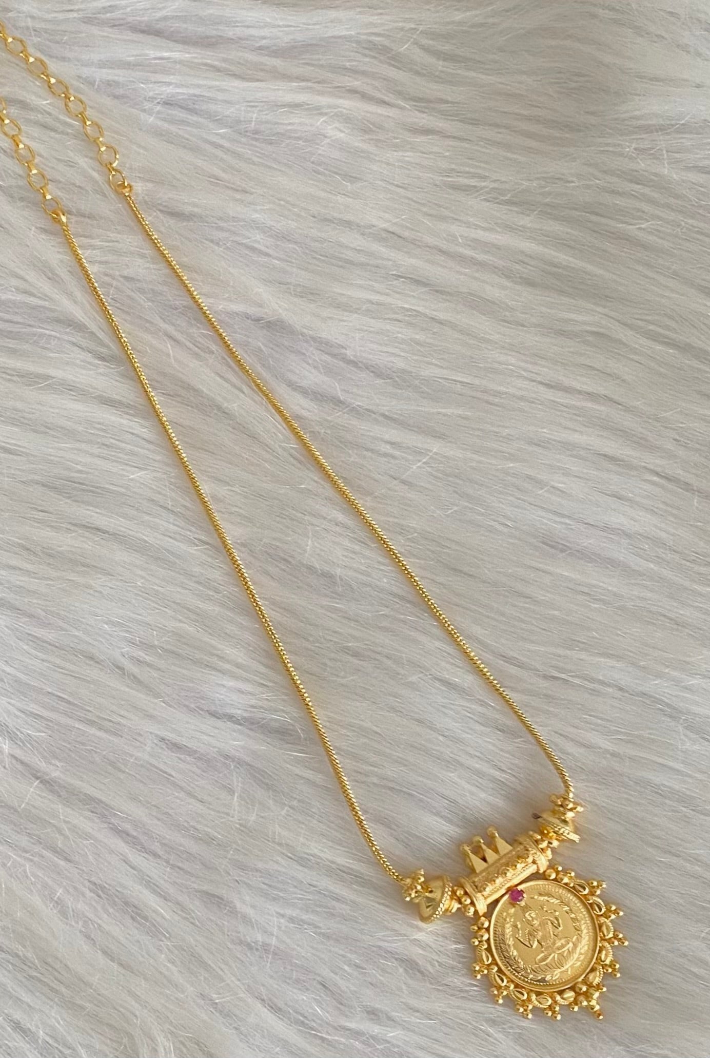Gold tone pink stone lakshmi coin pendant necklace dj-54124