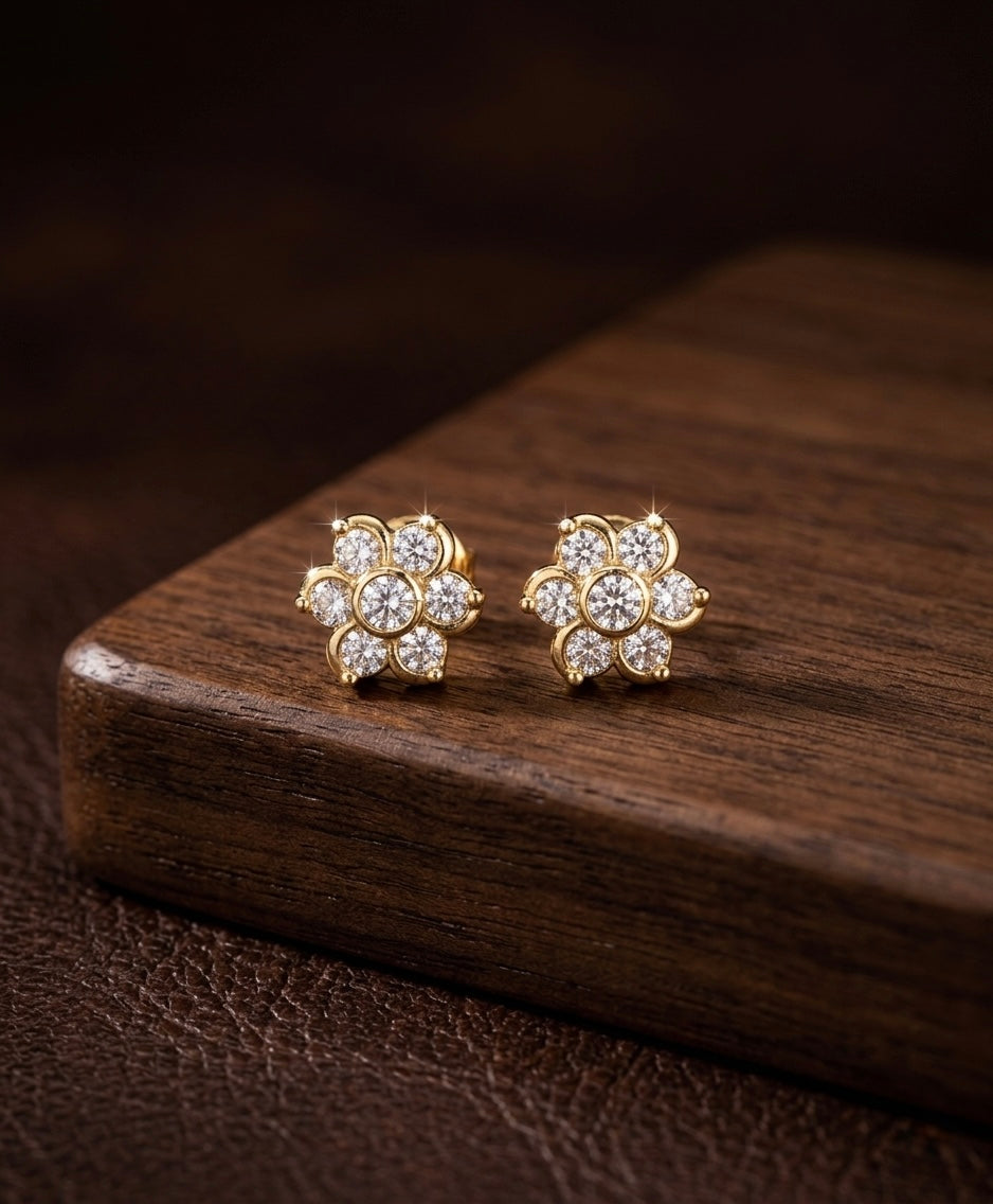 Gold tone AD white flower stud/earrings dj-53278