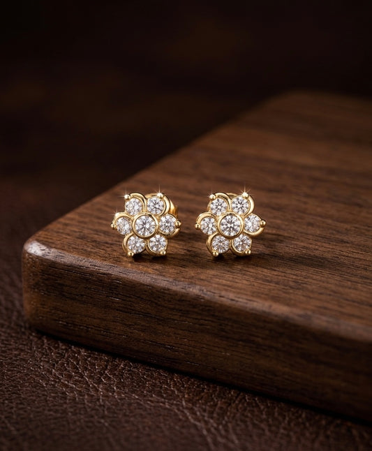 Gold tone AD white flower stud/earrings dj-53278