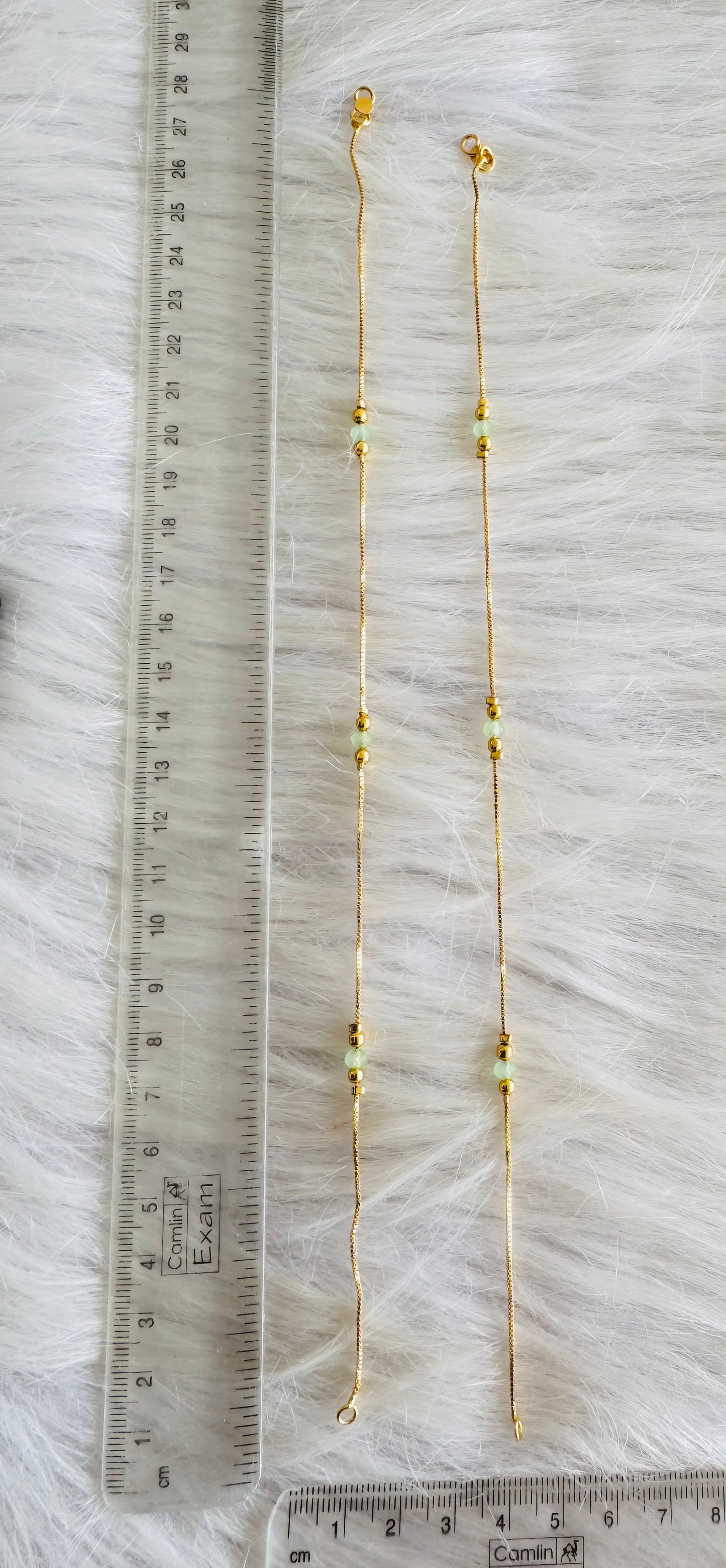 Gold tone 10.5 inches green beaded anklets dj-51313