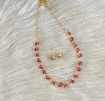 Gold tone ruby beaded necklace set dj-54797