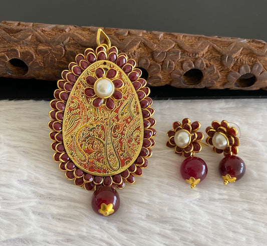Gold tone meenakari pacchi pendent set dj-52961
