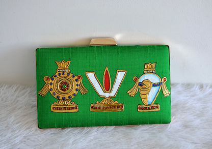 Tanjore painted green silk clutch dj-52657