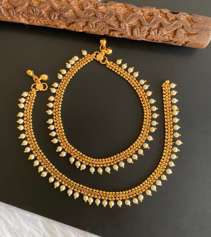 Antique gold tone pearl anklets set dj-53188