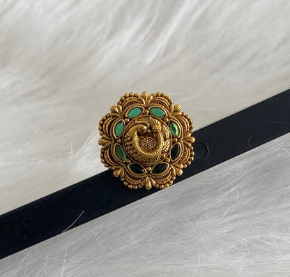 Antique gold tone green stone peacock finger ring dj-54335