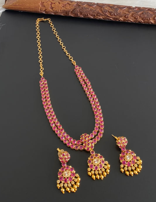 Matte finish pink-white double layer attigai/necklace set dj-54167