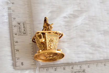 Antique gold tone kemp-green Shri Krishna kumkum box dj-52315