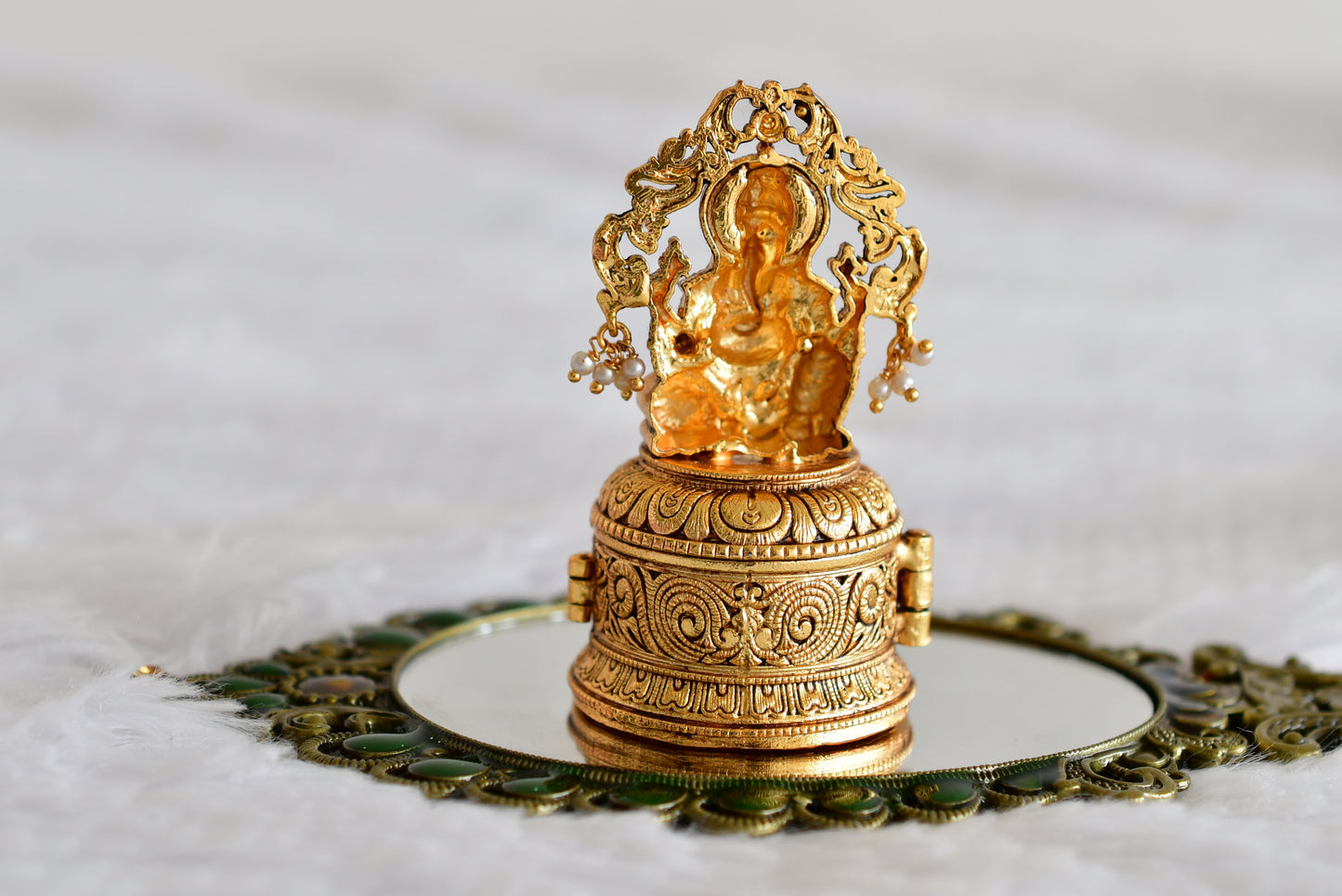 Antique gold tone Shri Ganesha kumkum box dj-52326