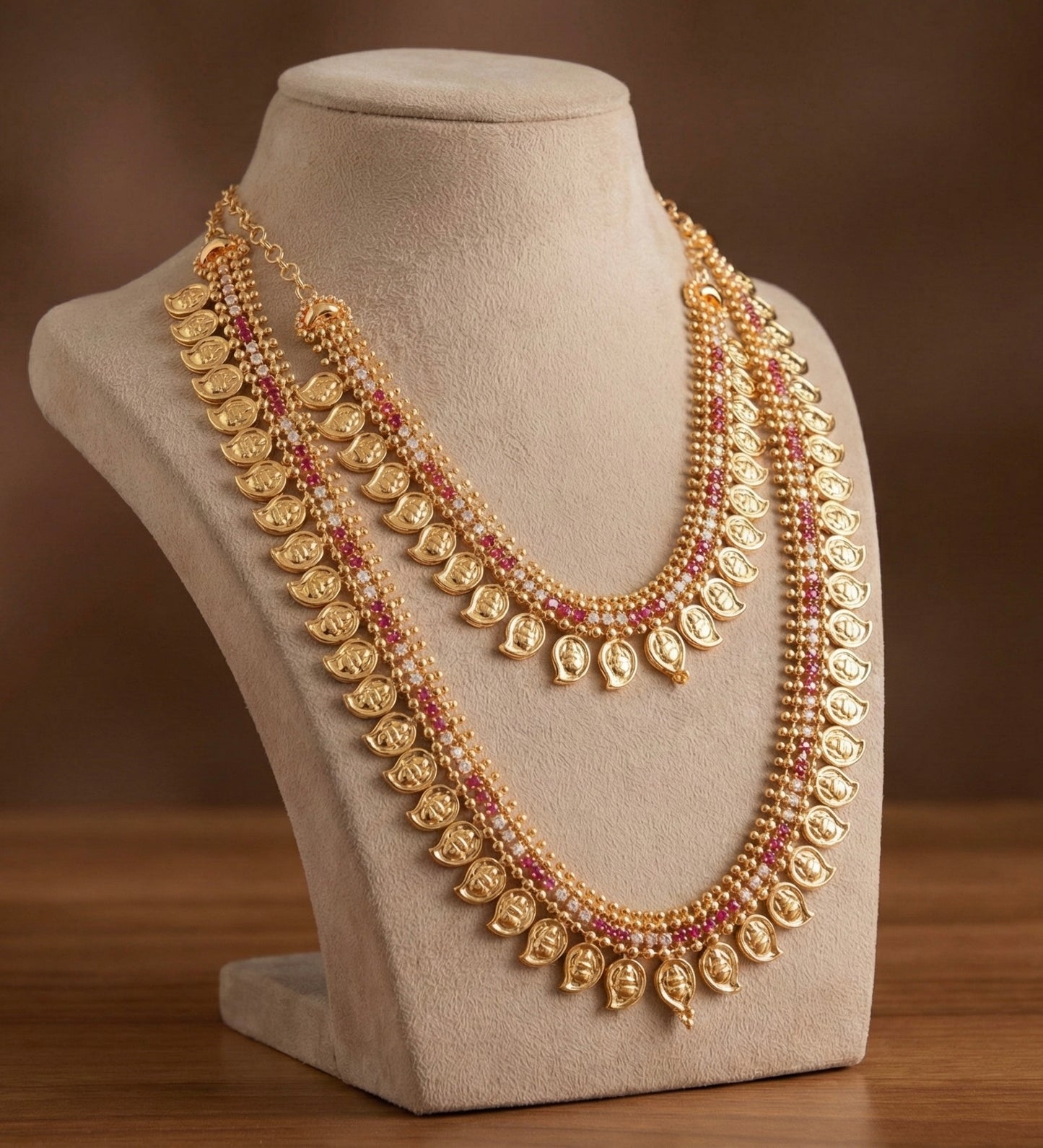 Gold Tone Cz Ruby Lakshmi Mango Combo Set DJ31580