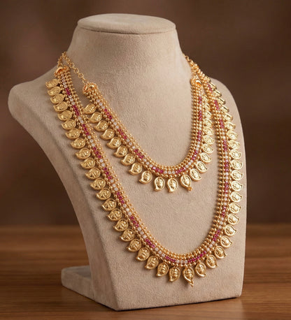 Gold Tone Cz Ruby Lakshmi Mango Combo Set DJ31580