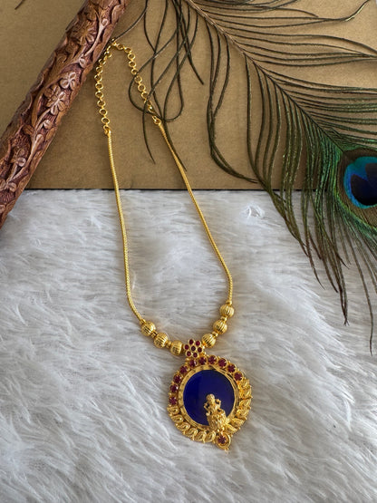 Gold tone pink-blue kerala style round kodi Lakshmi necklace dj-51702