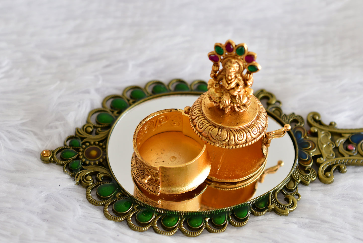 Antique gold tone Ma Lakshmi kumkum box dj-52323