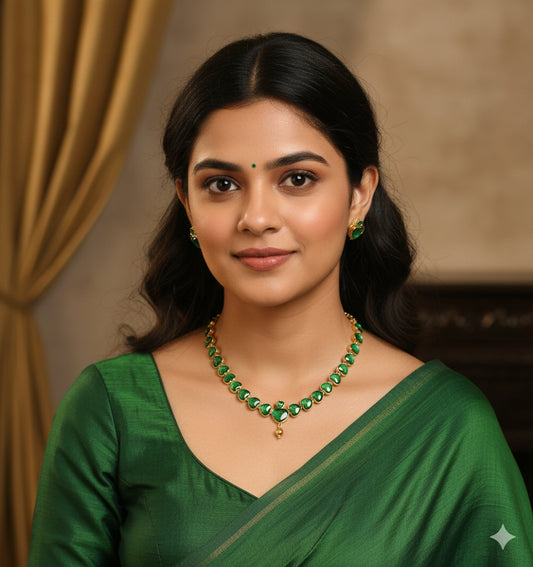 Gold tone Semi precious Kemp Green Necklace Set DJ22521