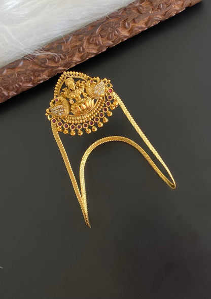 Antique gold tone kemp-green-white lakshmi peacock vanki/bajuband dj-54473
