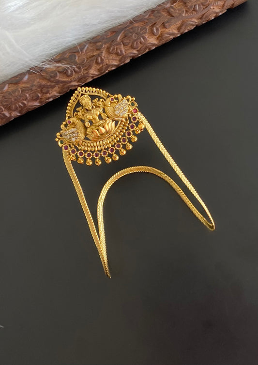 Antique gold tone kemp-green-white lakshmi peacock vanki/bajuband dj-54473