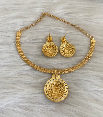 Antique gold tone pink-green-white jadau lakshmi pendant necklace set dj-54768