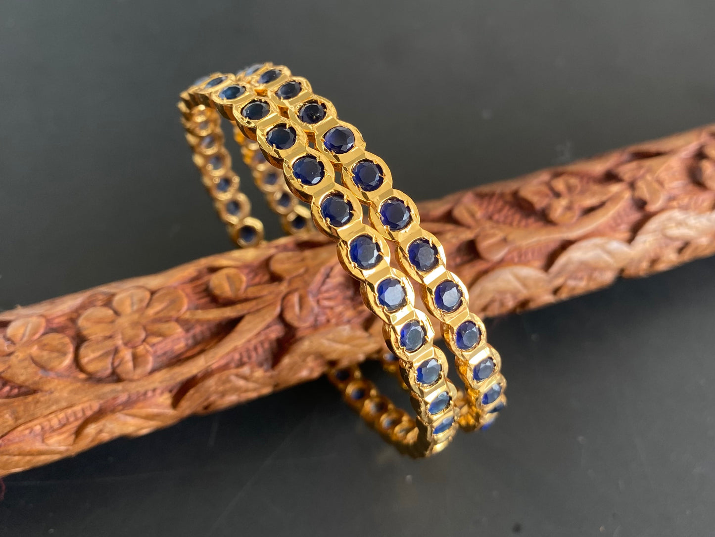 Gold tone South Indian style dark blue bangles(2.6) dj-51059