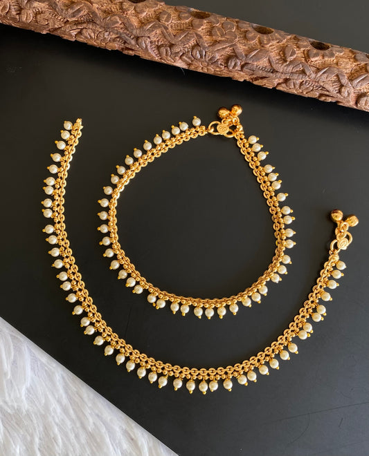 Antique gold tone pearl anklets set dj-53202