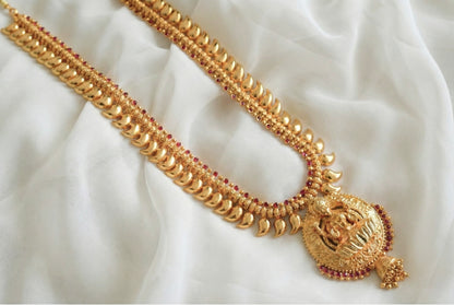 Gold look alike kerala style AD pink lakshmi mango haar dj-51954