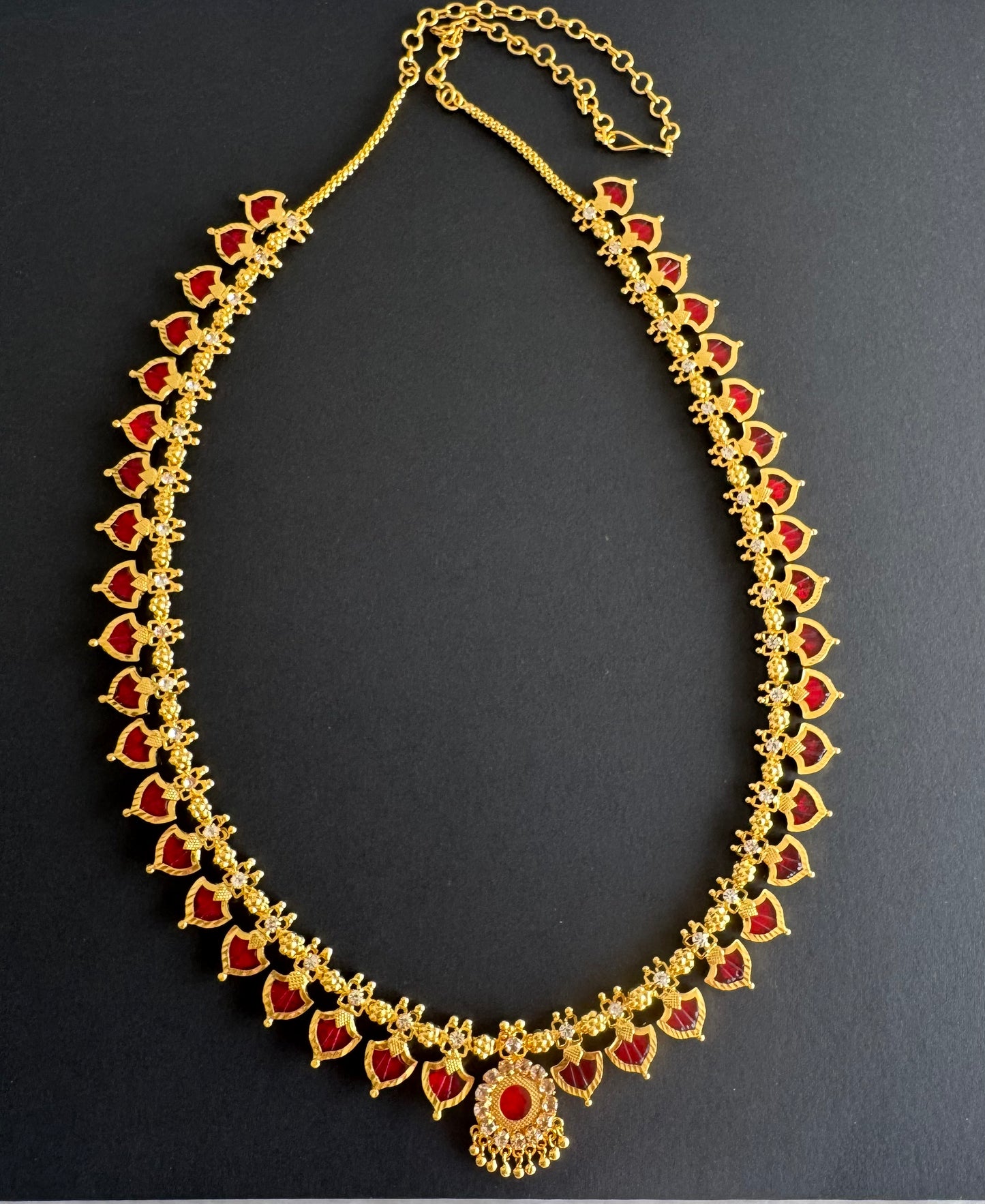 Gold tone Kerala style Red Palakka Haar DJ21867