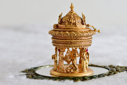 Antique gold tone kemp Radhe-Krishna temple kumkum box dj-52320