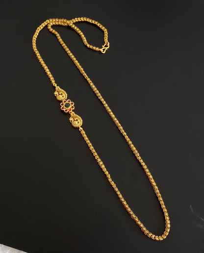 Antique tone pink-green stone peacock mugappu chain dj-54427
