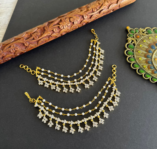 Two tone cz white stone multi layered ear side chain dj-52053