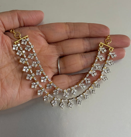 Two tone cz white stone double layer ear side chain dj-52054