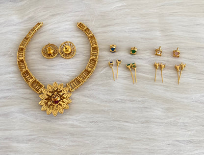 Antique gold tone cz white colour changeable flower necklace set dj-54752