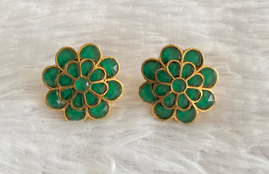 Gold tone kundan jadau green designer earrings dj-53075