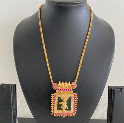 Gold tone green-pink stone krishna necklace dj-54447