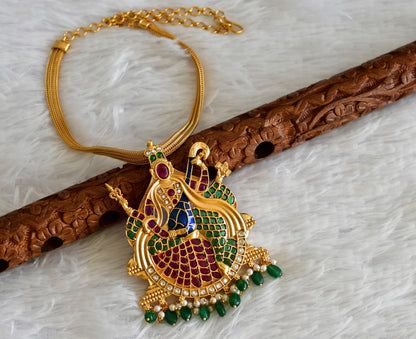 Matte finish kemp-green-blue big Saraswathi pendant necklace dj-51814