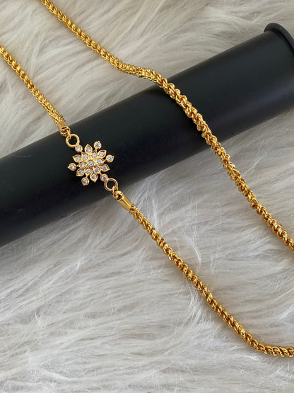 Gold tone white stone flower 24 inches mugappu chain dj-54914