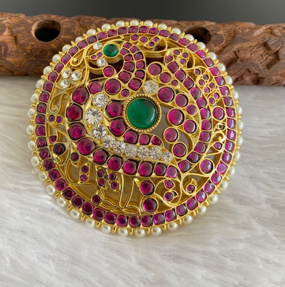 Gold tone precious kemp-white-green round peacock hair jewel(rakodi)dj-53364