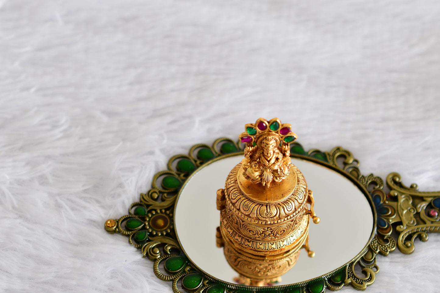 Antique gold tone Ma Lakshmi kumkum box dj-52323