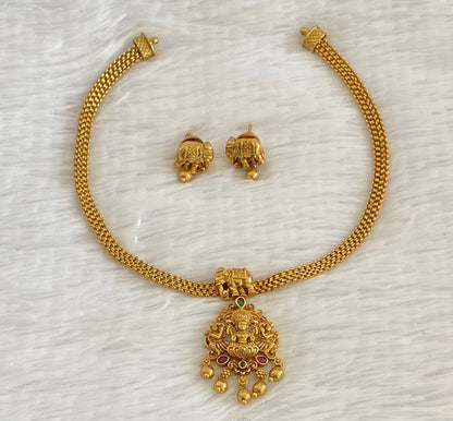 Antique gold tone kemp-green lakshmi elephant necklace set dj-54071