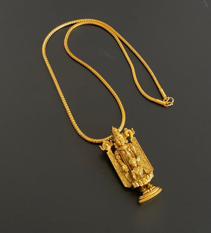Gold tone 24 inches chain with shri thirumal lakshmi pendant dj-55111