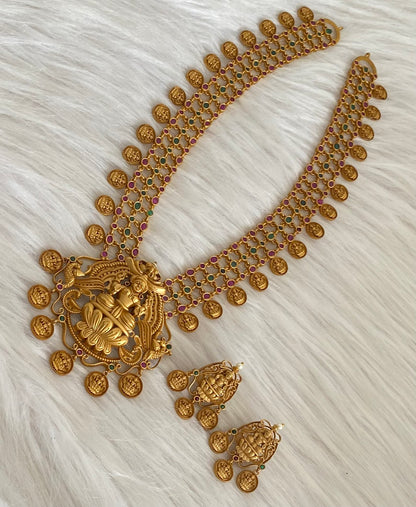 Matte finish kemp-green lakshmi coin haar set dj-55002