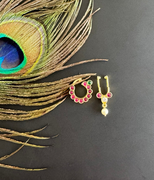 Gold tone precious kemp-green nathu-bulakku(nose pin) dj-51943