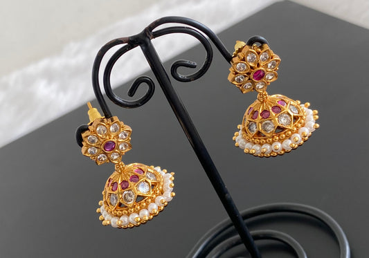 Antique gold tone white-kemp pearl  jhumkka dj-53570