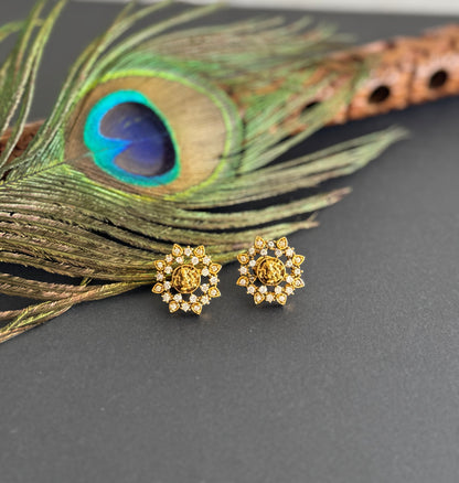 Matte finish white lakshmi round stud/earrings dj-51573