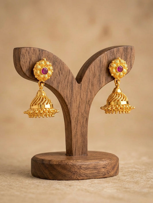 Gold tone pink stone flower screw back  jhumkka-dj52894