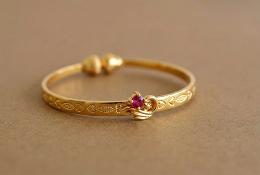 Gold tone ruby peacock openable kada/bangle(2.4) Dj-51667