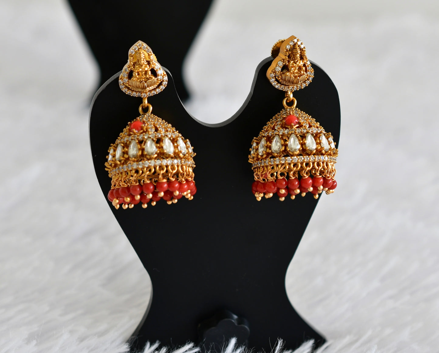 Matte finish cz coral lakshmi jhumkka dj-52158