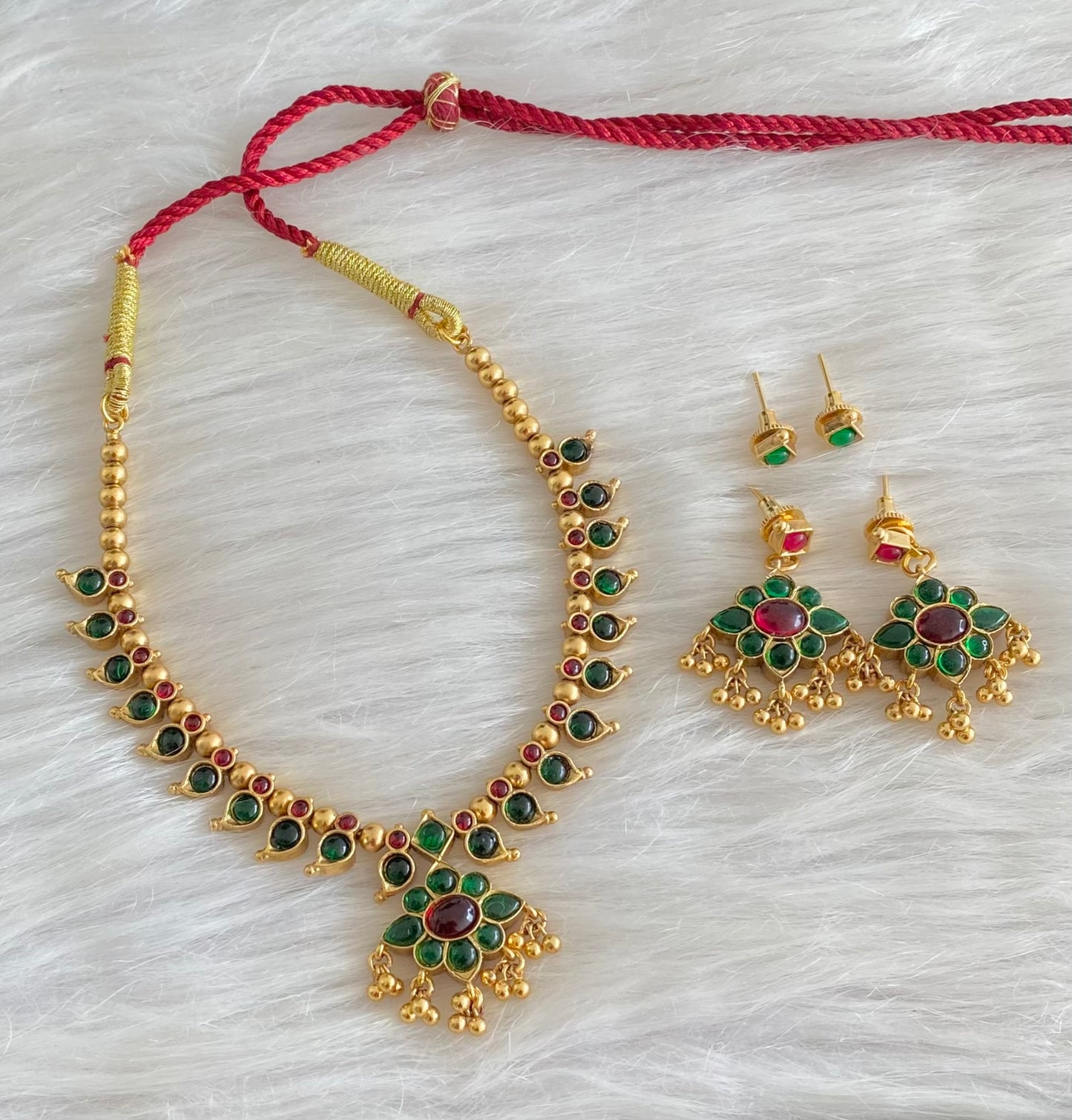 Antique gold tone kemp-green stone reversible mango necklace set dj-54086